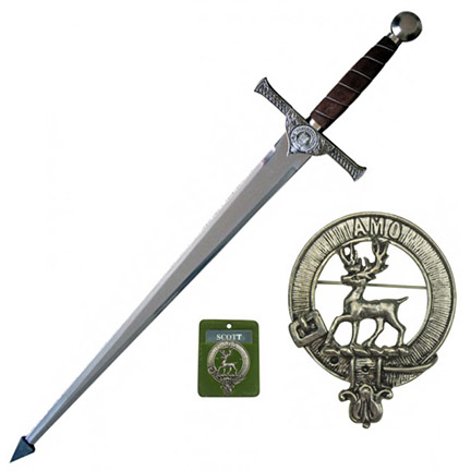 43" Medieval Sword Brown Velvet Handle SCOTT Rain Guard Blunt Non-Sharp Wall Plaque Included