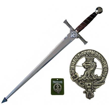43" Medieval Sword Brown Velvet Handle STUART OF BUTE Rain Guard Blunt Non-Sharp Wall Plaque Included