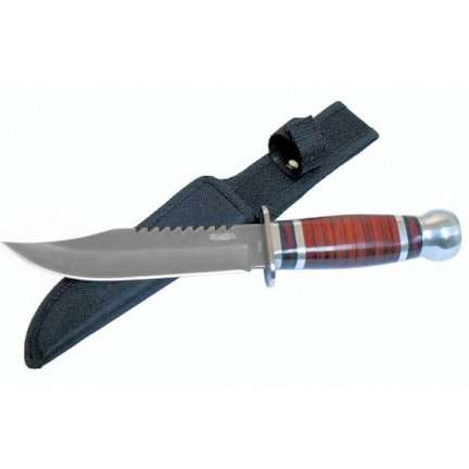10 Inch Silver Knife Wood Handle W/ Sheath