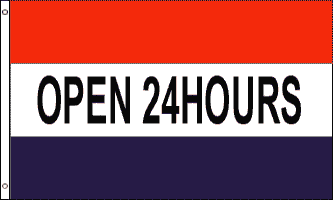 Open 24 Hours 3ft x 5ft Flag