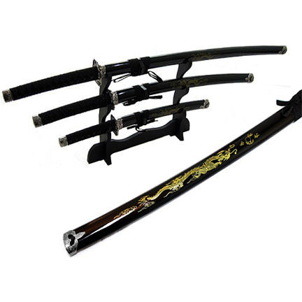 3 Pc Japanese Samurai Katana Sword Set Ninja