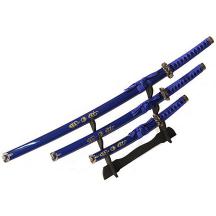 3 Pc Blue Katana Ying Yang symbol Sword Set