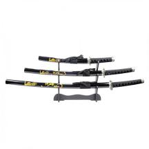 3pc Black Samurai Sword Set Corbon Steel Blades with Stand Good Quality New