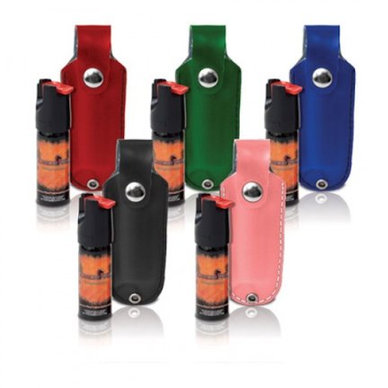  Oz Pepper Spray, Leather Case Asst Colors