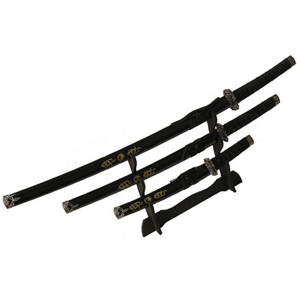 3 Pc Black Ying Yang symbol Wholesale Sword Set