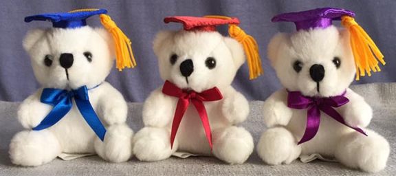 4.5" (12 Pcs) Graduation White Bear 3 Color Hat